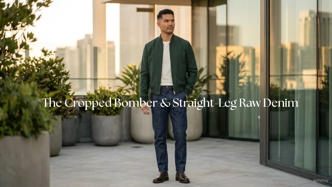 The Cropped Bomber & Straight-Leg Raw Denim